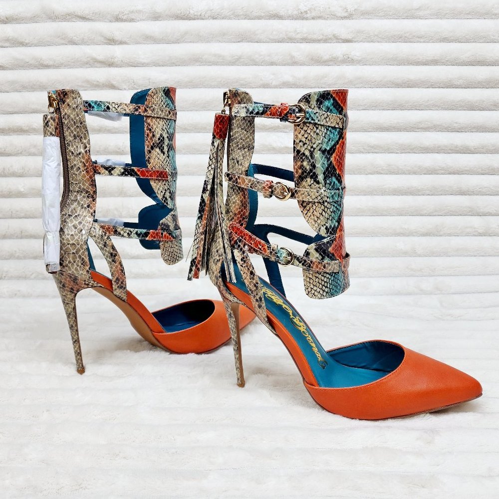 Unique Colorful Shoes Copper Snake Print Nelly Bernal Stiletto High Heels Tassle - Picture 2 of 8